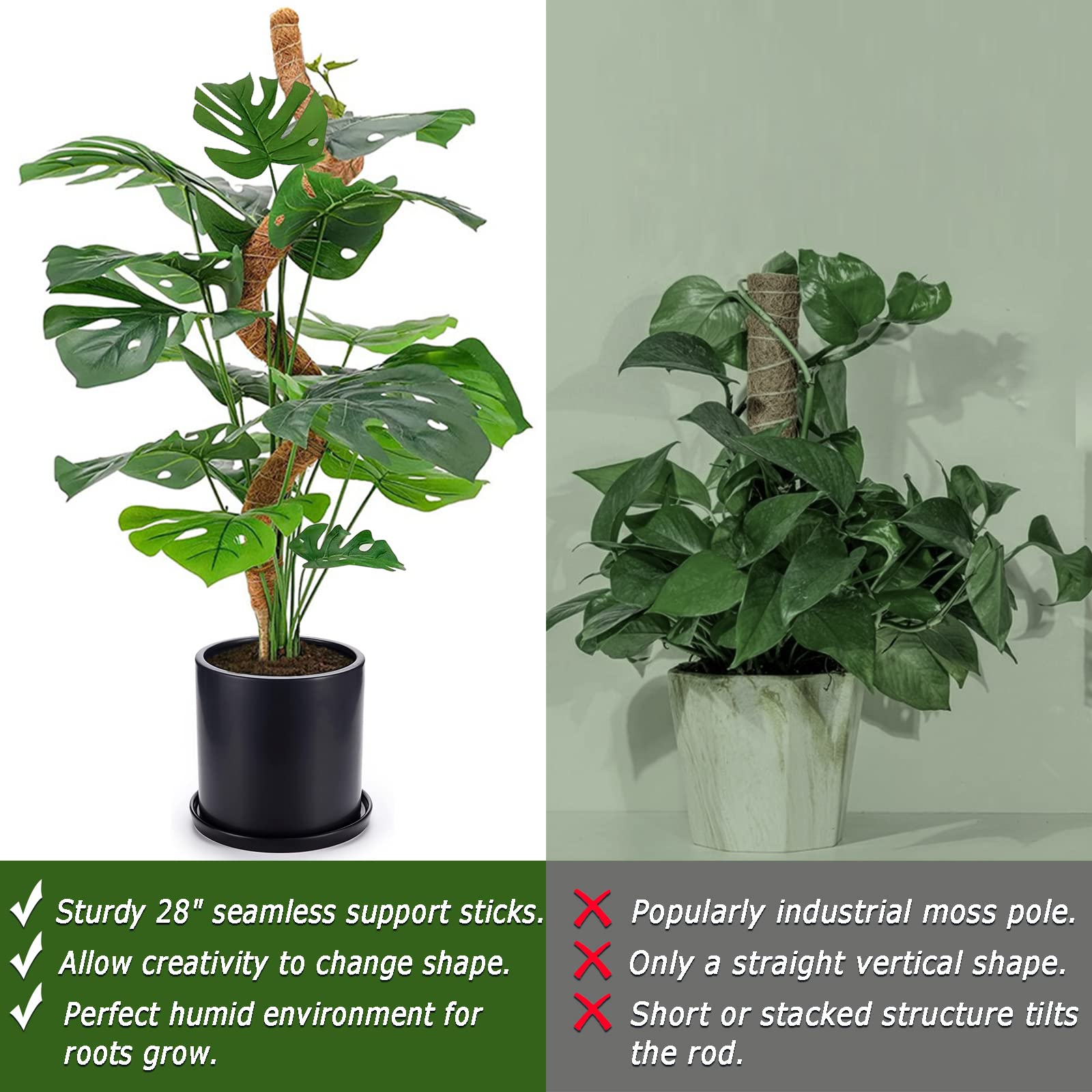 2 Pack Moss Pole, 28 Inch Bendable Moss Pole for Plants Monstera